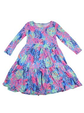Lilly Pulitzer Tropical Tiered Dress XXS Bright Blue Pink Print
